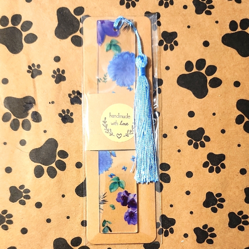 Floral Bookmark with Blue Tassel